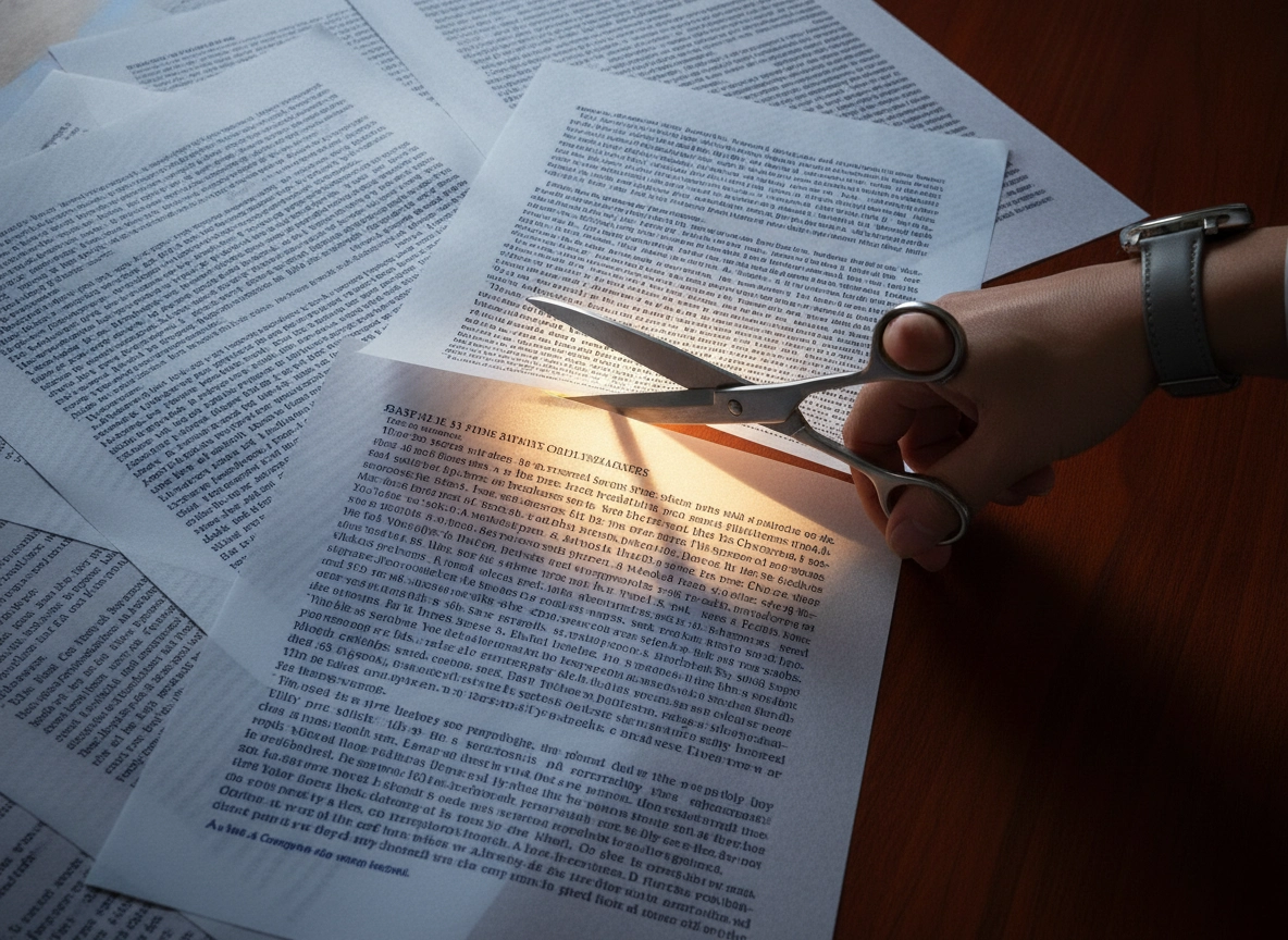 Hand cutting paper with scissors to reduce hidden SEO agency fees and optimize marketing budget.