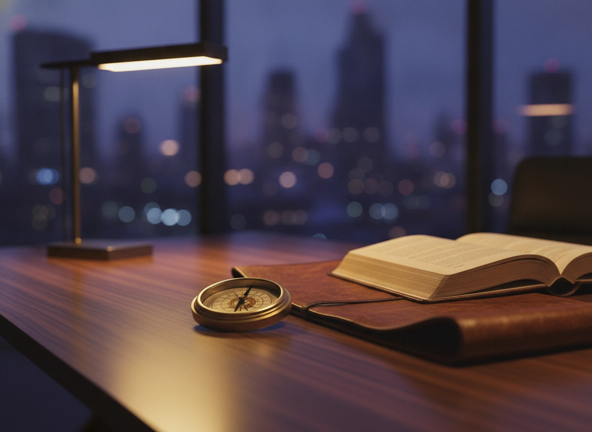 Compass and book on desk, representing local seo performance and search visibility factors.