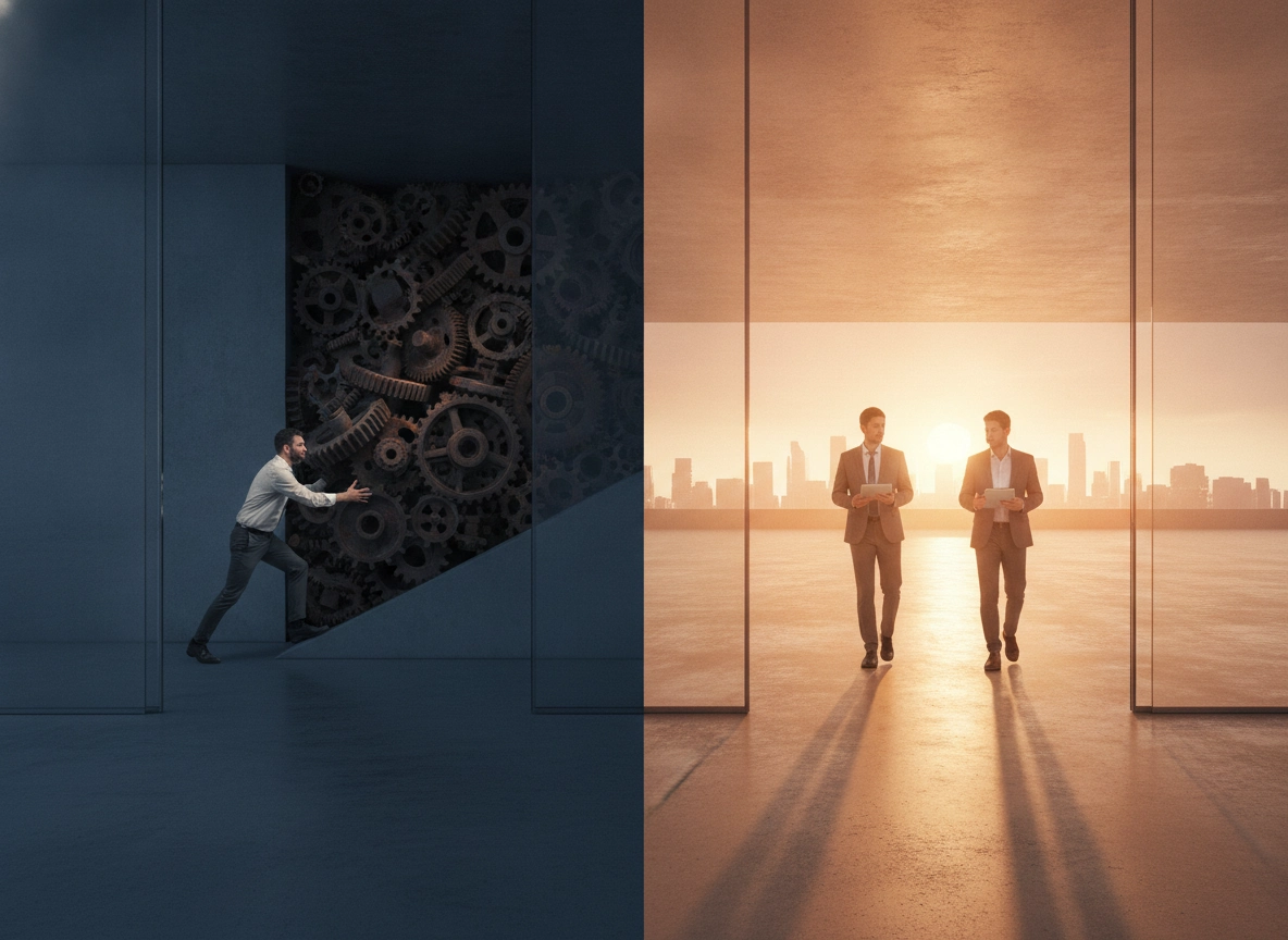 Businessmen walking toward success, representing a smart digital marketing investment.