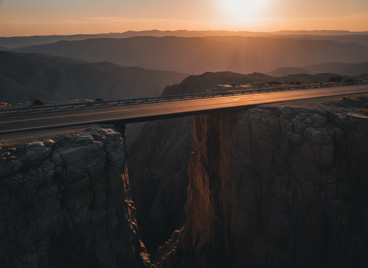 A road crossing a canyon, representing the gap in map pack ranking and local SEO visibility.