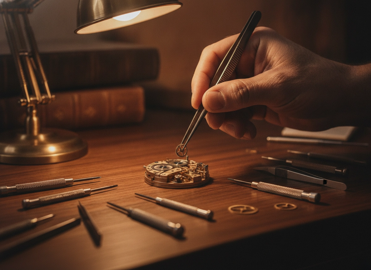 Watchmaker repairing a gear, representing precise Google My Business optimization.