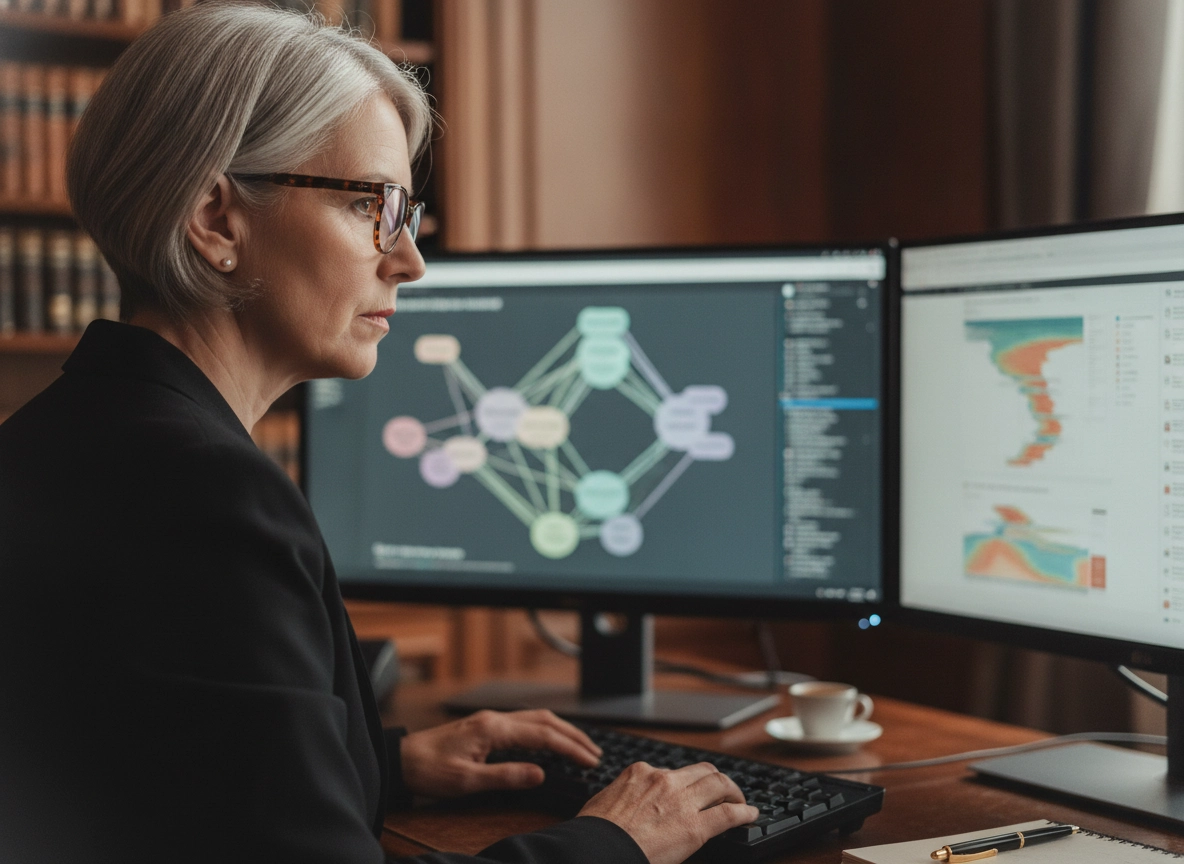 Professional analyzing data for a custom search strategy to improve small business search ranking.