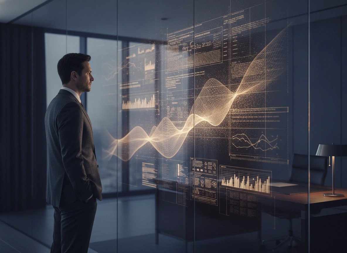 Executive analyzing search visibility value and website SEO optimization data.