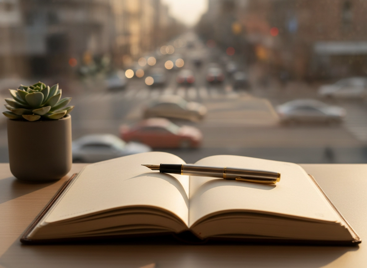 Open notebook and pen by a window, planning a local business SEO budget and marketing strategy.