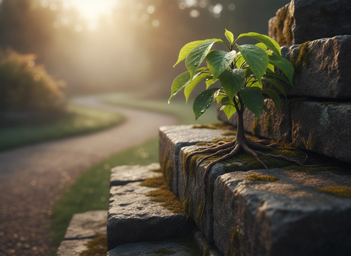 Small plant growing on stone wall, representing growth in seo optimization cost and agency pricing models.