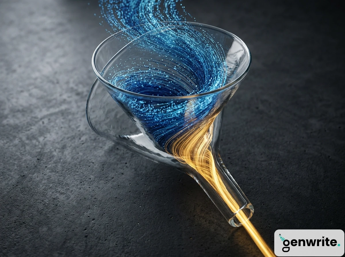 A glass funnel visualization showing traffic generation using an advanced ai seo content generator tool.