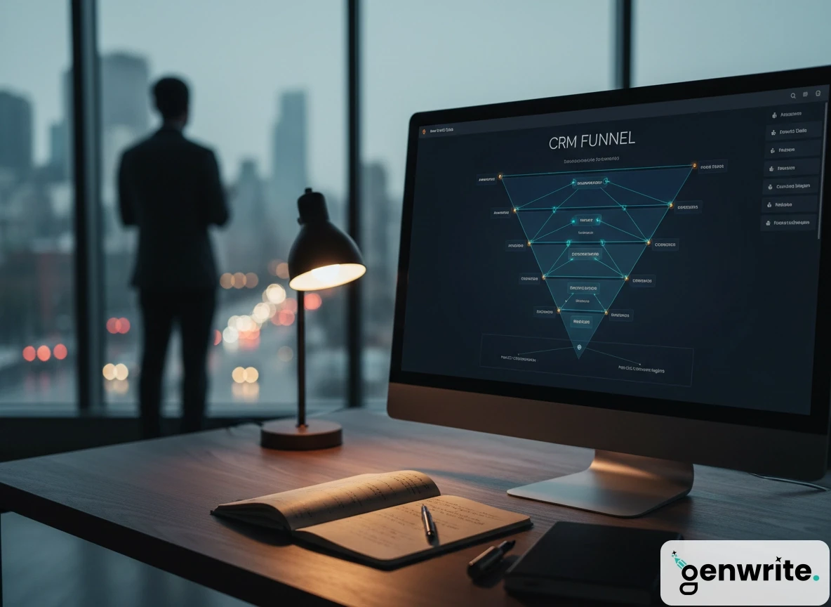 A computer monitor displaying a CRM funnel while using the best ai seo tool for strategy