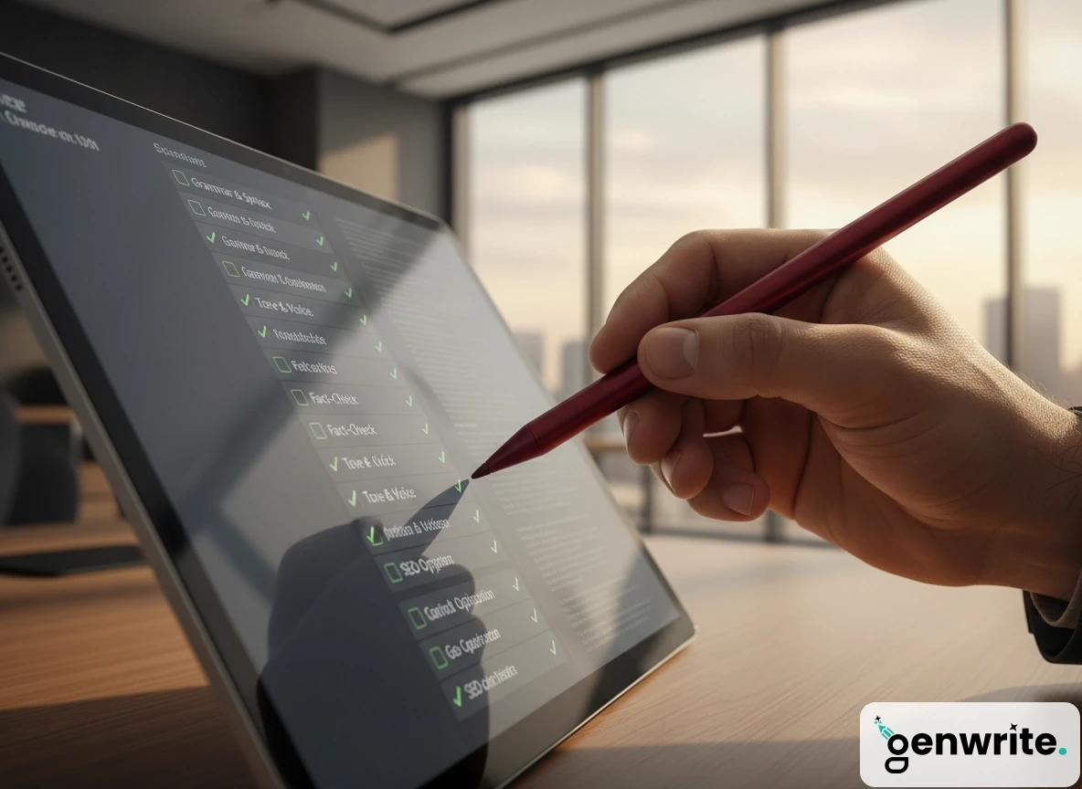 A person using a stylus on a tablet to configure an online ai seo tool for automated seo drafting.