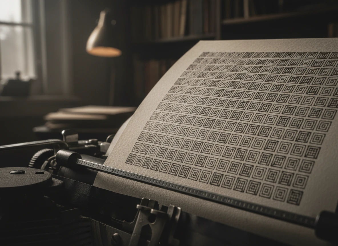 A vintage typewriter typing geometric patterns to help humanize content and pass an ai content detector.