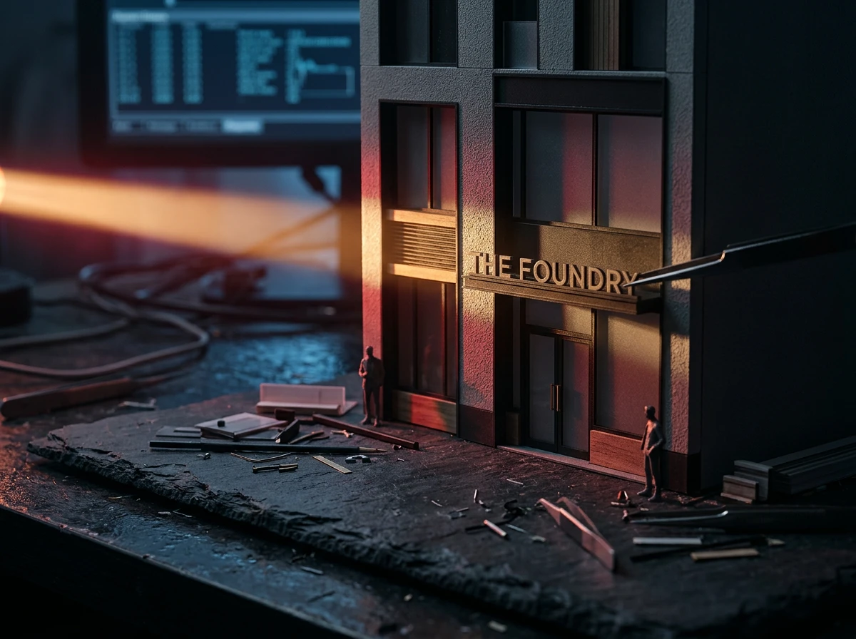 An architectural model of a building named The Foundry, representing physical location data for local search traffic and profile ranking.
