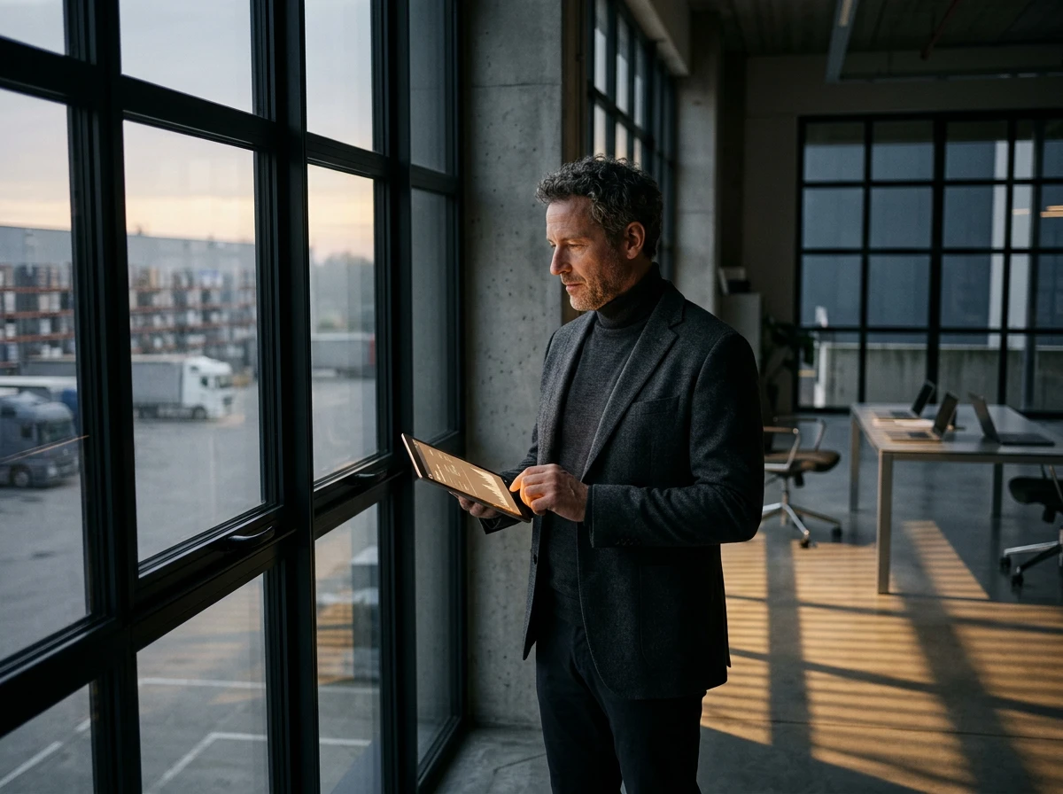 A professional analyzing metrics on a tablet by a window to handle ranking drop after stopping seo campaigns.