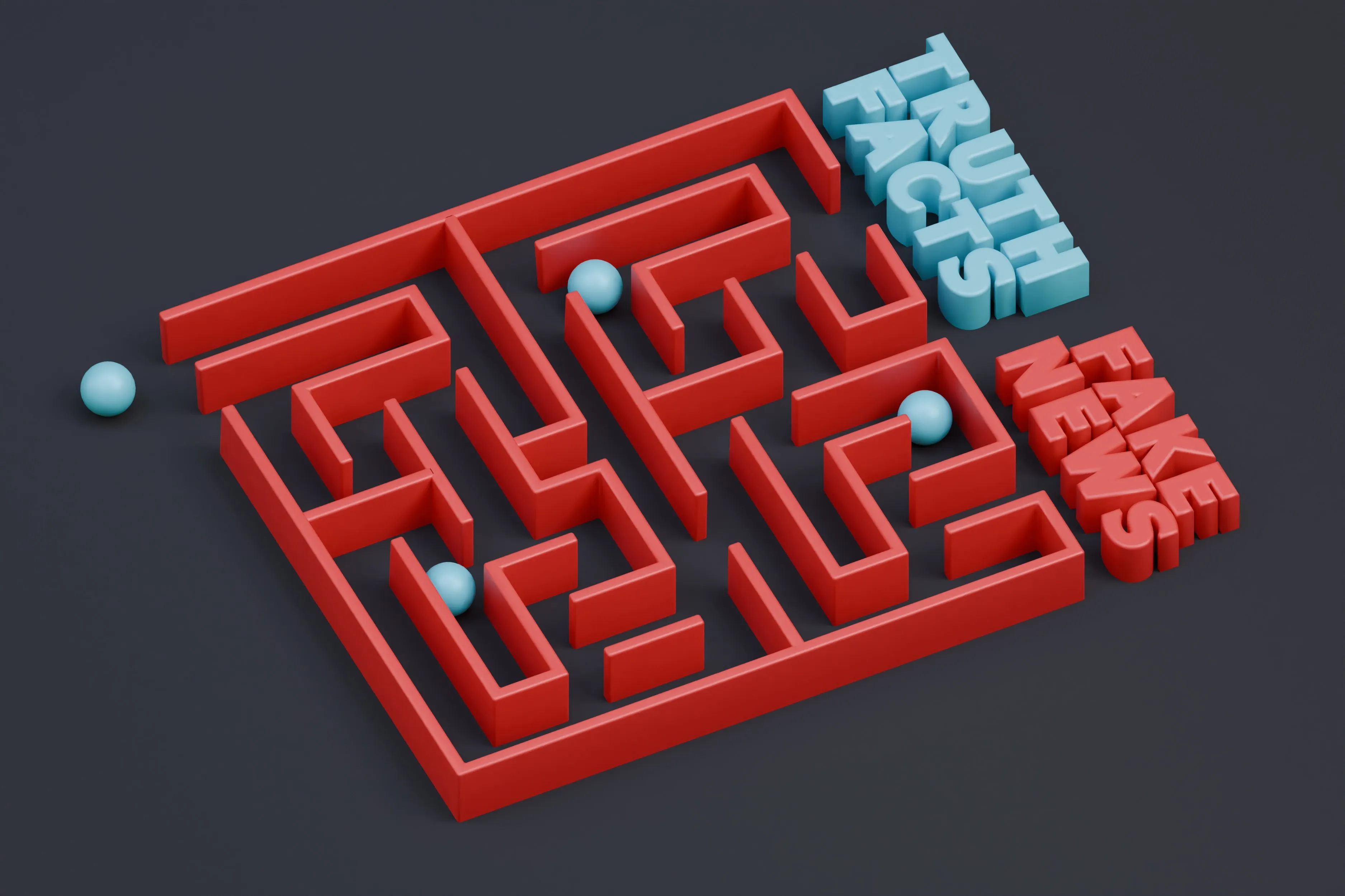 A red 3D maze with blue balls, illustrating aeo seo challenges when you optimize for ai search models.