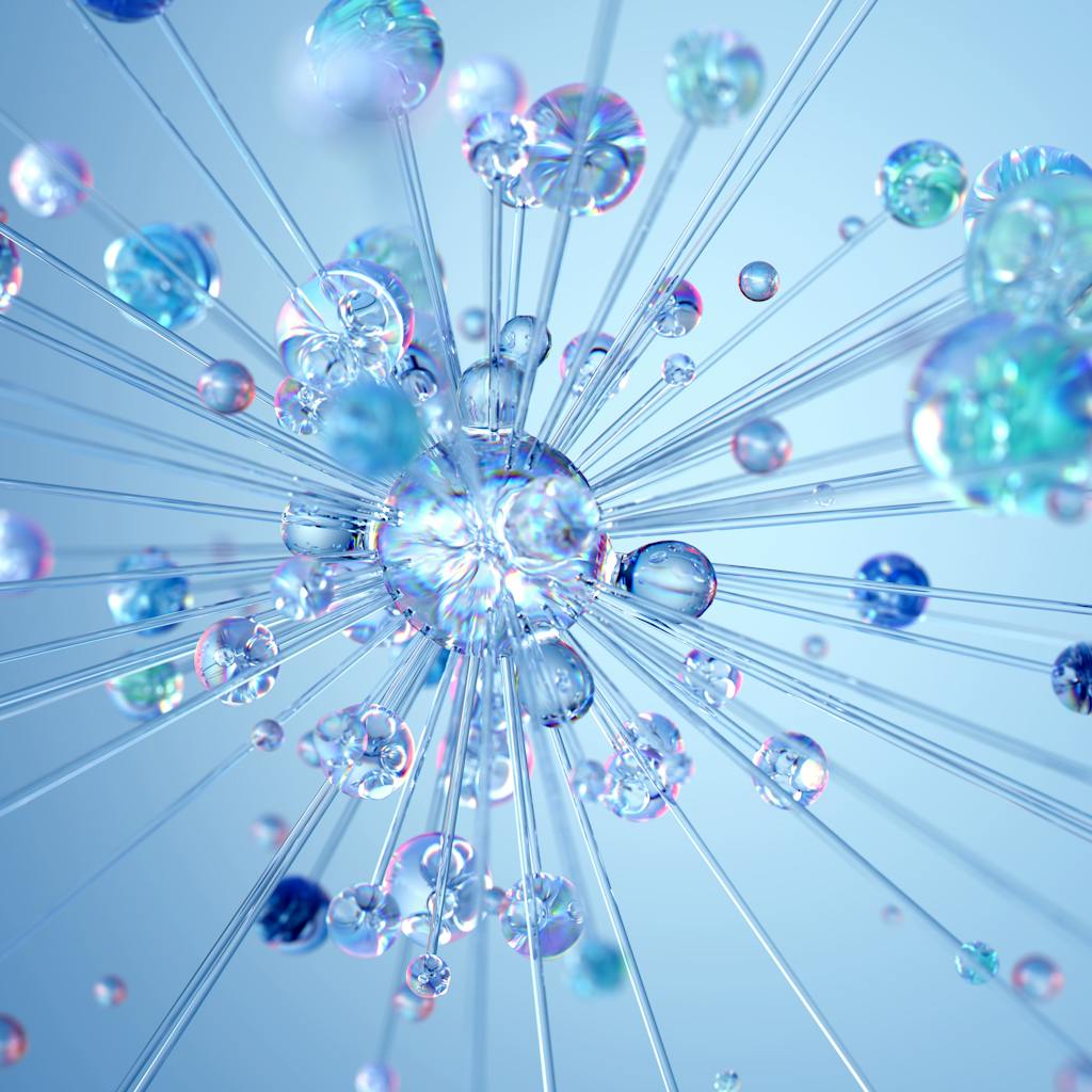 A futuristic scene depicting a glowing AI brain composing a blog post on a holographic screen, surrounded by data streams and creative symbols.