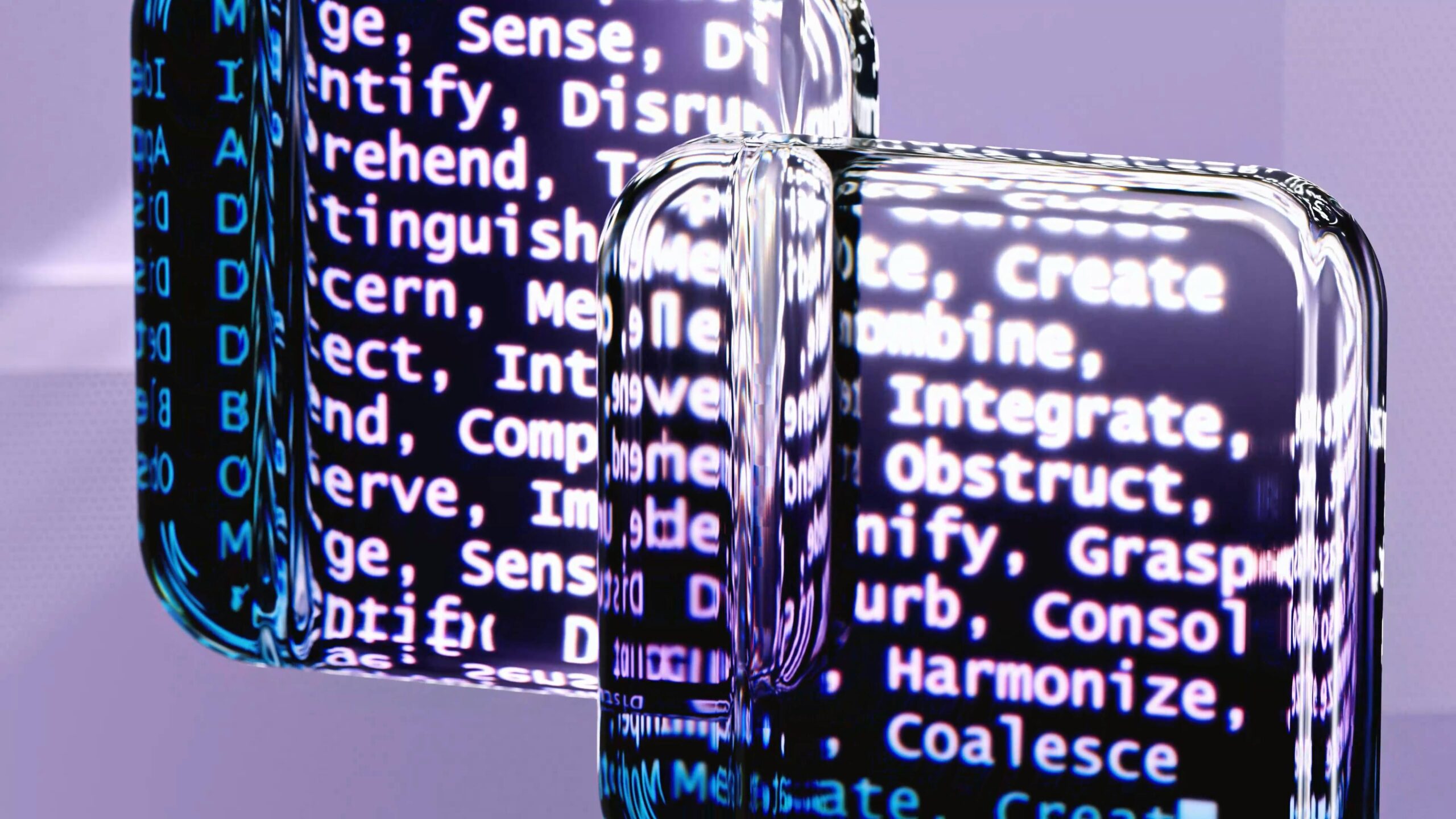 A close-up of a computer screen displaying lines of code intertwined with natural language text, symbolizing the connection between AI algorithms and human communication.