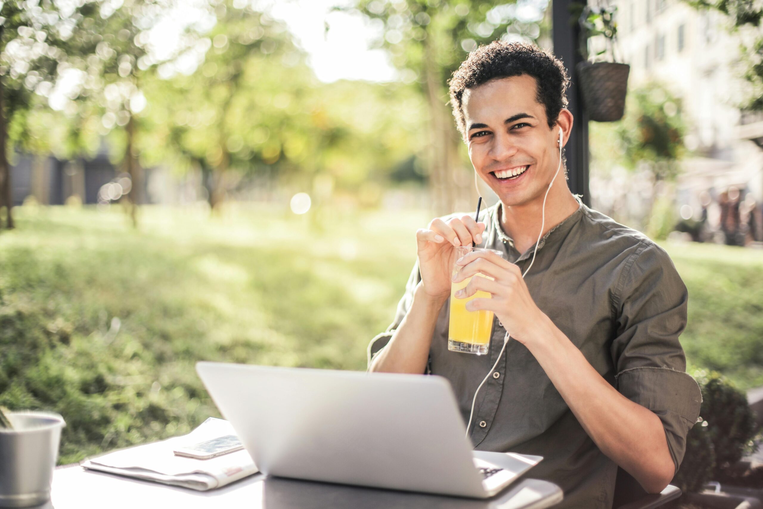 A content creator optimizing their article on a laptop, with an overlay of AI algorithms analyzing the text for relevance and accuracy.