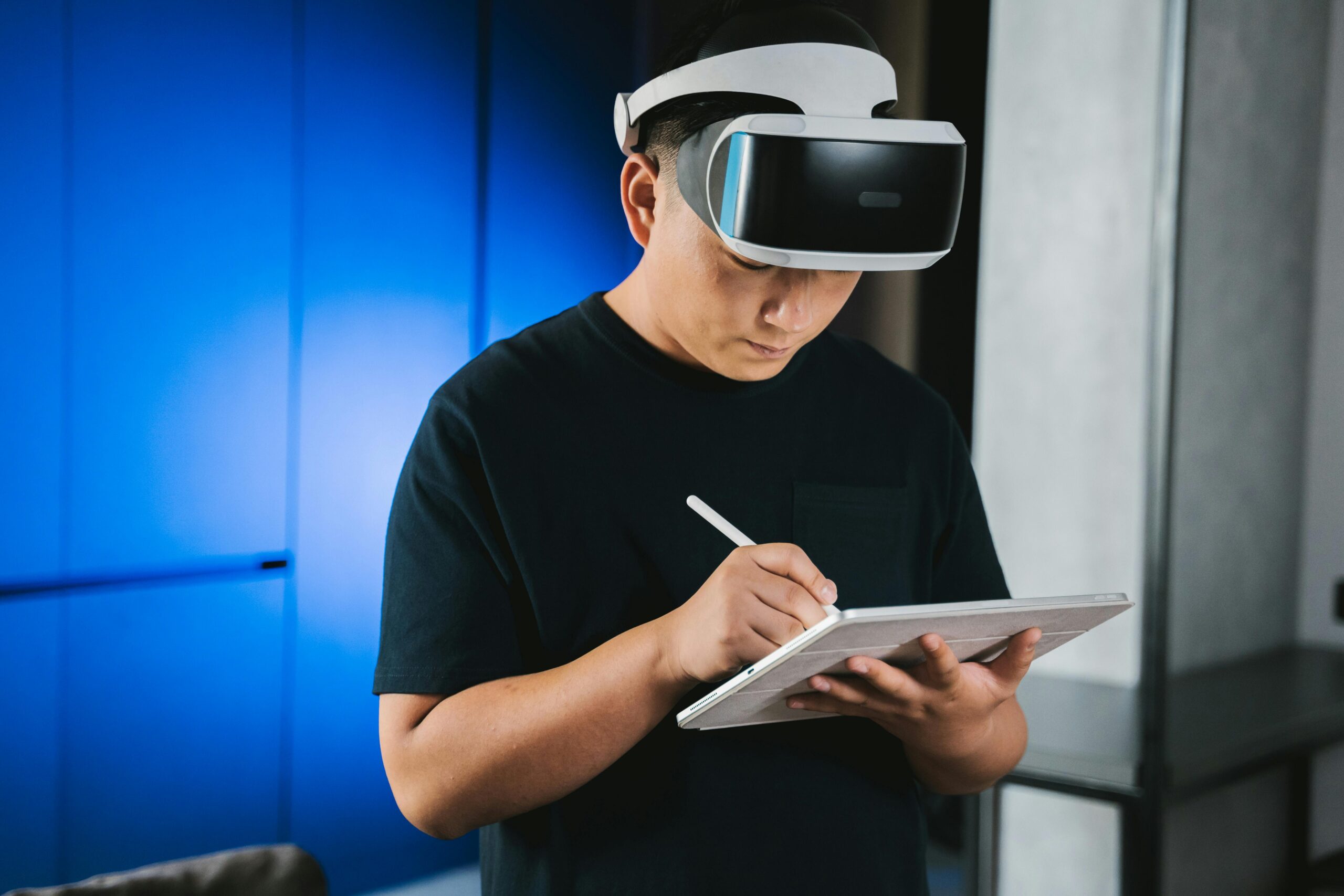 A person confidently using AI tools to create blog content on their laptop, set in a modern, well-lit office. The scene conveys efficiency, expertise, and the seamless integration of AI in daily work.