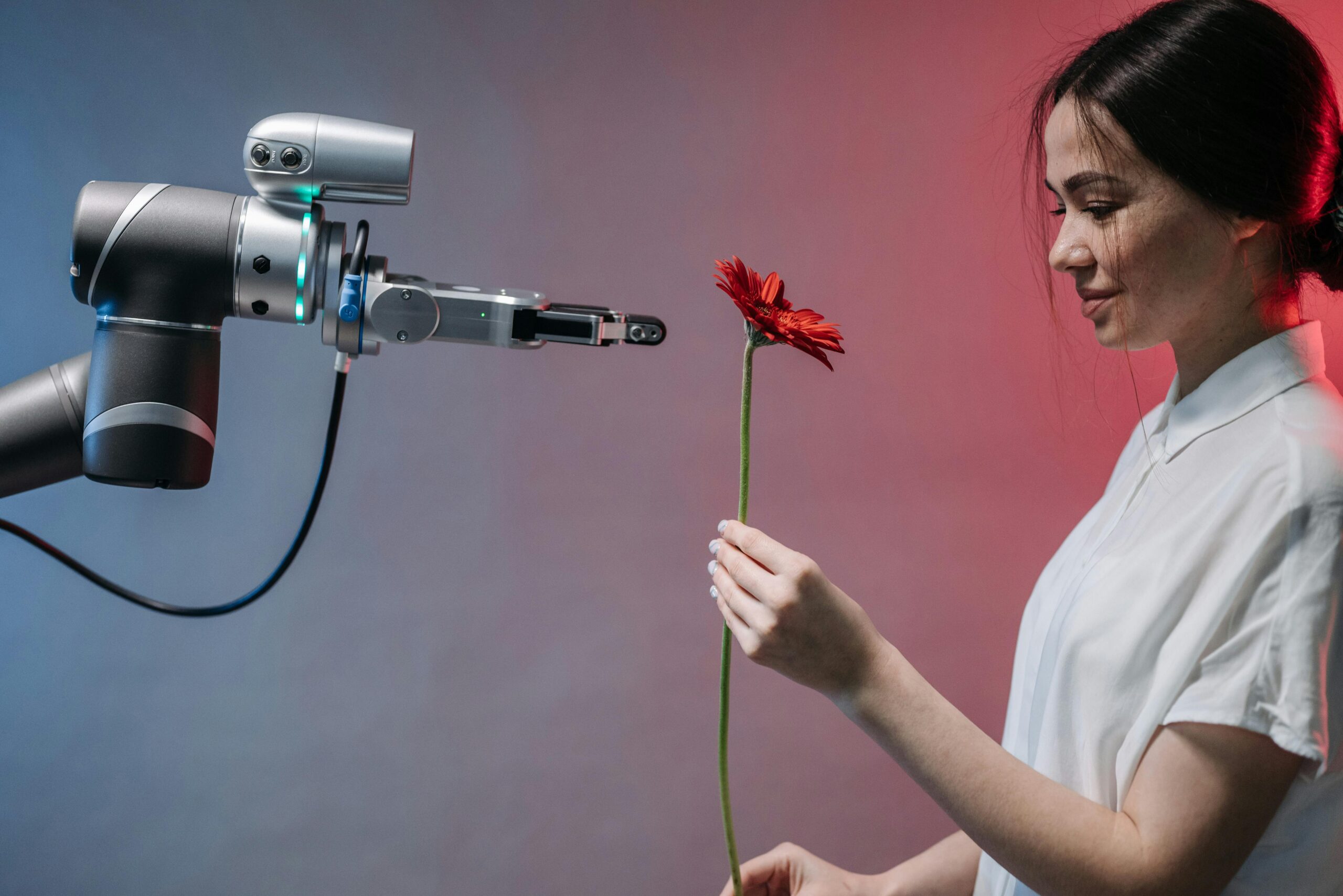 A symbolic image of a balanced scale, with AI tools on one side and human creativity on the other. The image conveys the idea of harmony and collaboration.